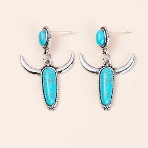 Turquoise Bullhead Drop Earrings, Antique Silver